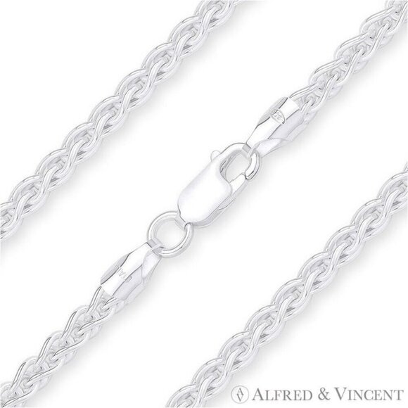 4.2mm Classic Wheat Link Italian Spiga Chain Necklace in 925 Sterling Silver 16" - Picture 1 of 2